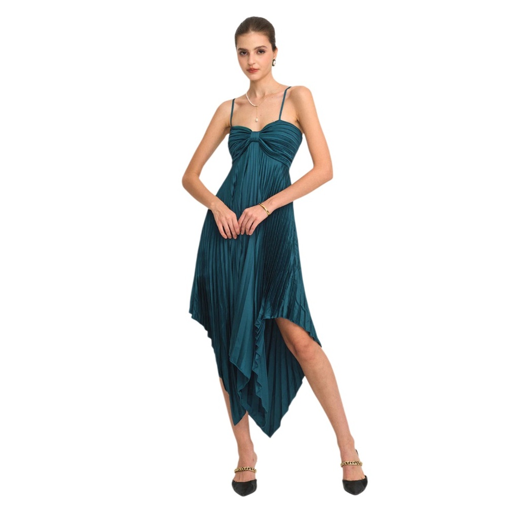 Petal & Pup Vikki Pleated Sleeveless Satin Maxi Dress Green Size 4 NWT